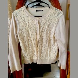 Cropped, Cream Colored Cardigan with Lace Details